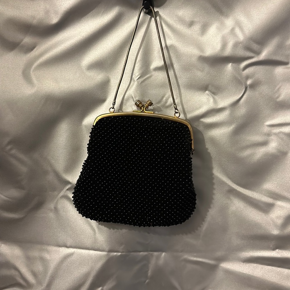 Black beaded vintage purse